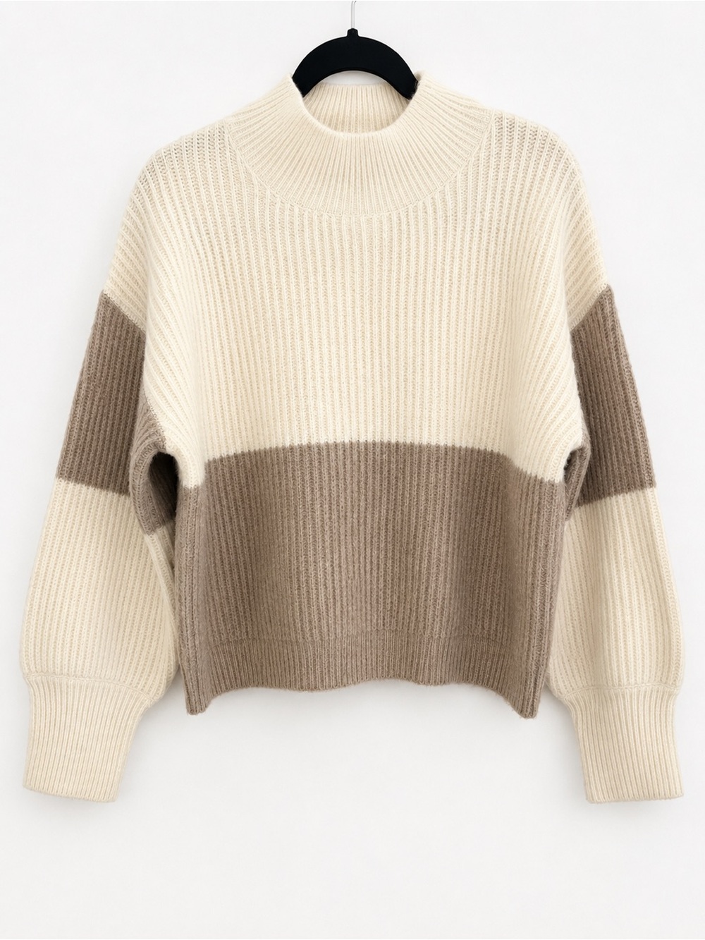 VICI Cream & Taupe Colorblock Mock Neck Sweater XS